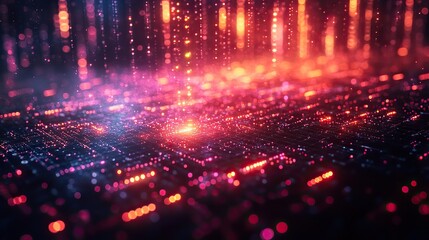 an abstract representation of quantum cryptography showcasing advanced secure communication technology,a futuristic vibe featuring glowing qubits and encrypted data streams.illustration