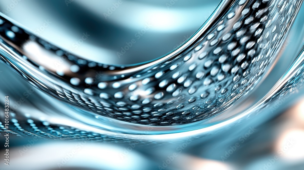Poster a striking abstract image with smooth metallic waves embellished with tiny dots, offering a sense of