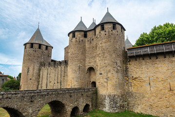 Walled medieval fortress of Cite de Carcassonne, Occitania, France