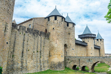Walled medieval fortress of Cite de Carcassonne, Occitania, France