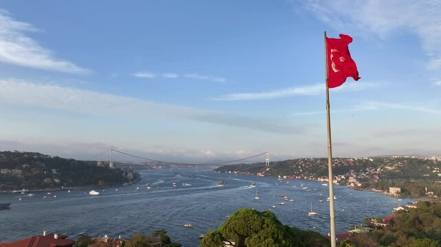 Turkish Flag ind October 29 Republic Day Celebrations (29 Ekim Cumhuriyet Bayramı Kutlamaları) Drone Video, July 15 Martyrs Bridge &Ccedil;engelk&ouml;y, &Uuml;sk&uuml;dar Istanbul, Turkey (Turkey)