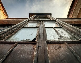 Detail of dirty glass on abandoned building