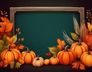 Fall chalkboard frame with pumpkins