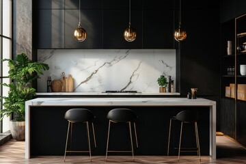 Modern luxury kitchen interior with black cabinets indoors natural modern.