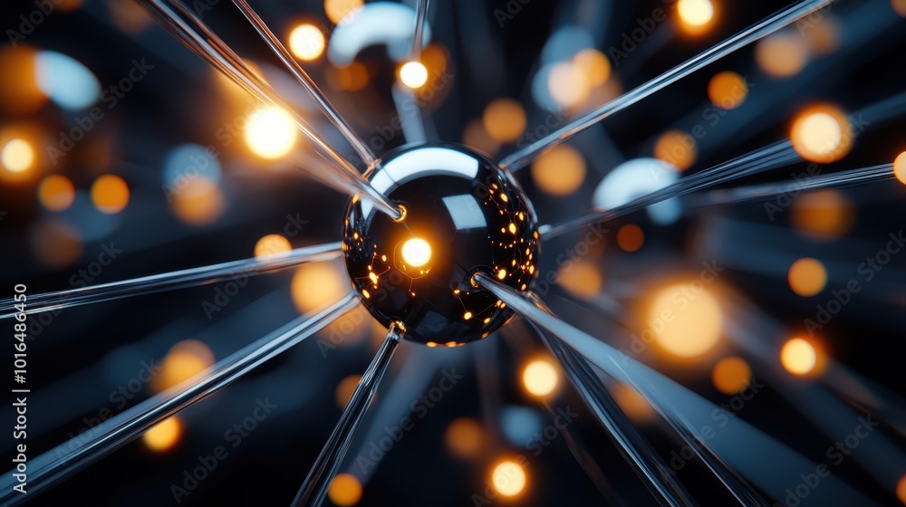 Poster an illuminated central sphere radiates bright lines of light, creating an intricate web of connectio
