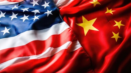 United States of America flag and China flag together. American and china flag close-up.