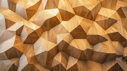 Abstract wooden wall texture with geometric patterns and a three-dimensional appearance.