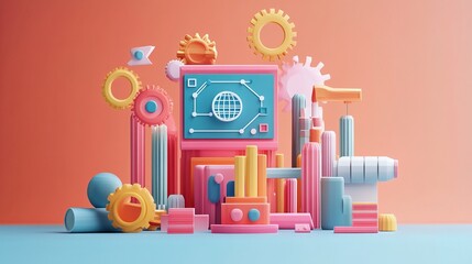 3D Flat Cartoon Style Financial Timeline Chart Illustration