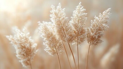 Naklejka premium an elegant and minimalist vertical background featuring delicate wheat grass in a soft beige color palette perfect for creating a serene and stylish aesthetic on social media posts.stock image