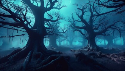 nightmare forest with creepy trees