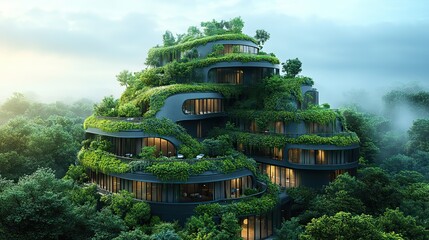 an environmentally conscious architectural project green building design the principles of sustainability striving for efficient use of resources and minimal environmental impact.illustration