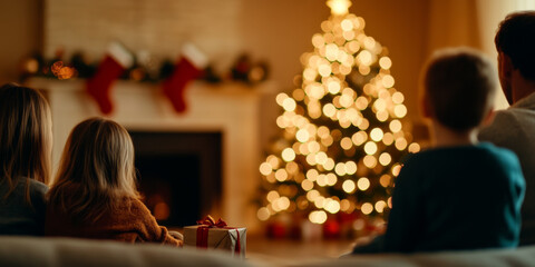 Obraz premium Twinkling Lights and Joy Children Open Gifts on Christmas Eve