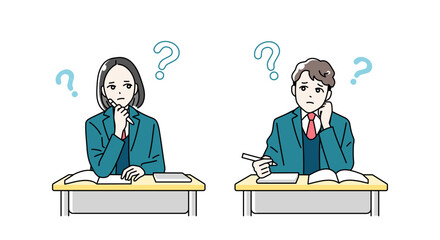 勉強中に悩んでいる高校生の男女のイラスト