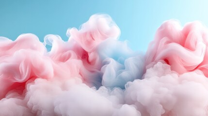 Fototapeta premium A fantastical image featuring colorful pink and white clouds resembling whipped cream floating against a blue sky, symbolizing dreams and endless possibilities.