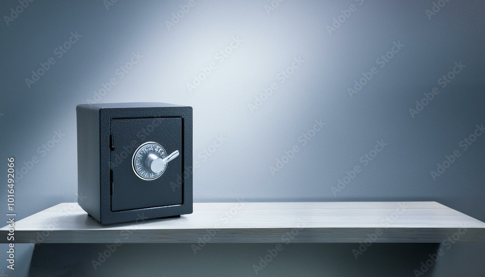 Poster small modern safe on shelf. created with generative ai technology.