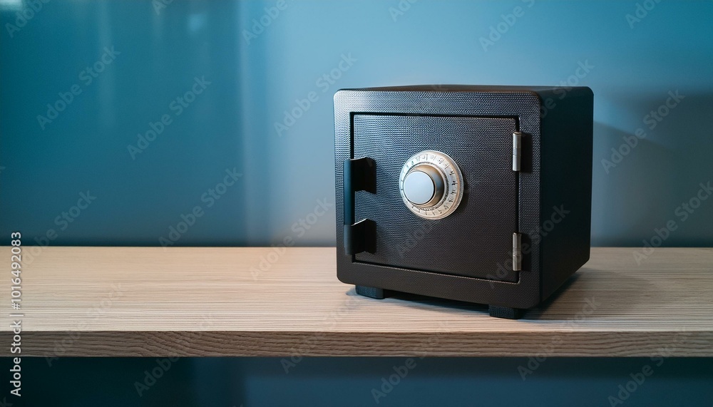 Poster small modern safe on shelf. created with generative ai technology.