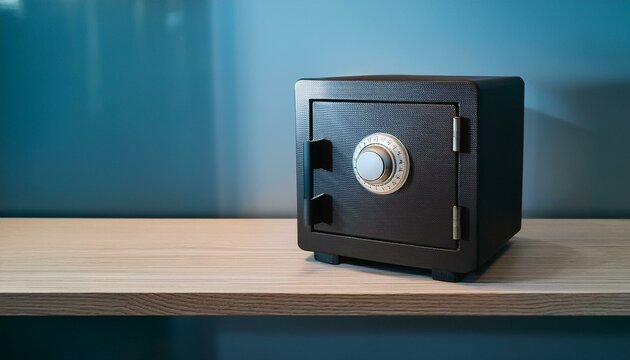 Small modern safe on shelf. Created with Generative AI technology.