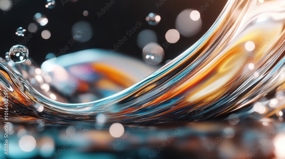 Poster this artistic image features swirling liquid and bubbles, emphasizing dynamic motion and a rich spec