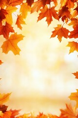 Autumn Leaves Frame with Blurred Background.