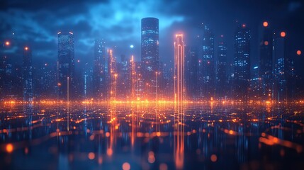 Fototapeta premium an isolated smart city on a dark blue background featuring intelligent infrastructure this futuristic cityscape showcases iot 5g and ai integration,copy space for added context.illustration