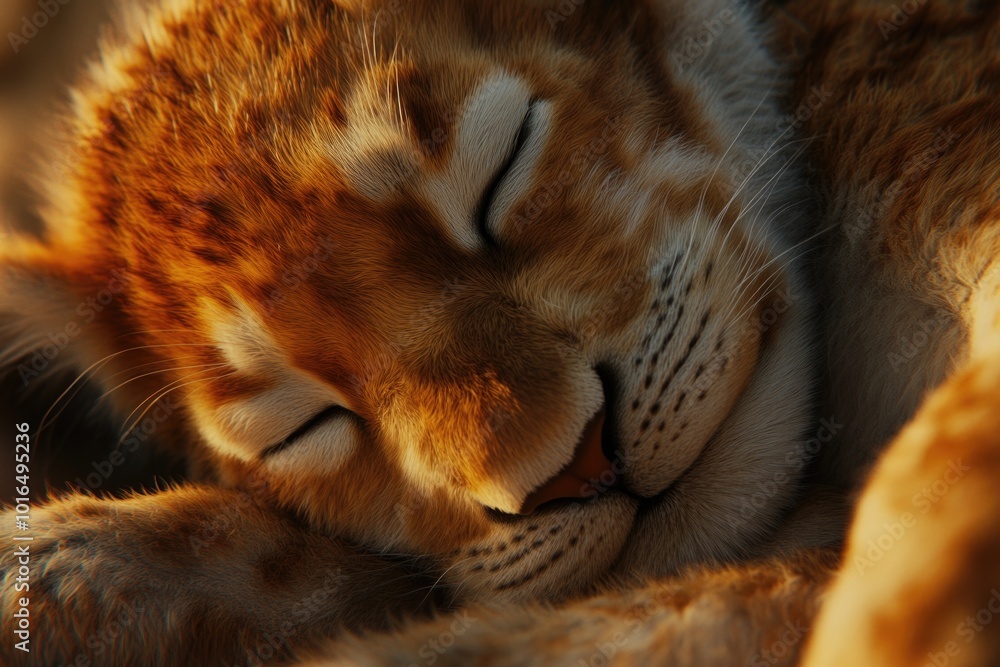 Poster A close-up view of a cat resting on a soft blanket, showcasing its relaxed state.