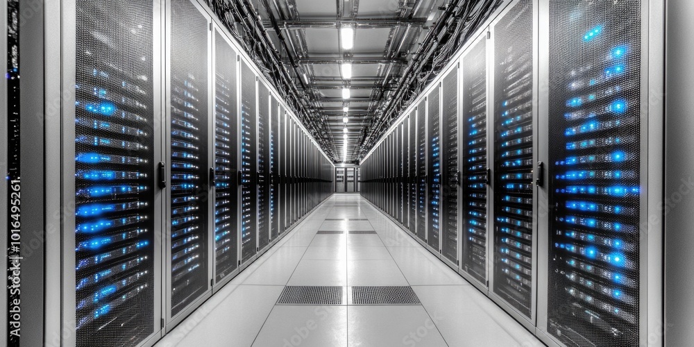 Aufkleber row of servers in a modern data center.
