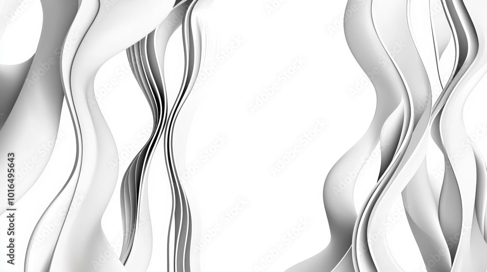 Poster elegant abstract design featuring flowing white waves and curves, creating sense of movement and dep