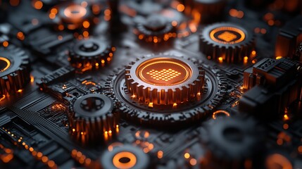 automation concept depicted by synchronized gears on a dark background seamless integration and efficiency of modern automated systems and processes in various industries.stock image