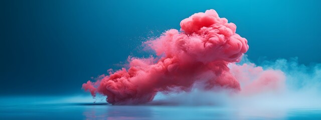 Fototapeta premium Pink smoke cloud explosion, red and blue background