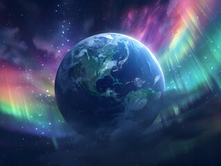 Vibrant and Mesmerizing Aurora Swirling Around the Earth in Space