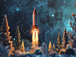 Naklejka premium Personal Rocket Launch from Backyard Launchpad Symbolizing Future Space Travel Accessibility