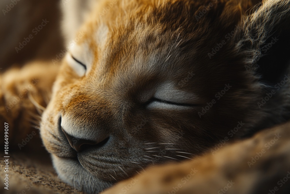 Poster a close-up shot of a cat resting on a soft blanket, looking peaceful and relaxed.