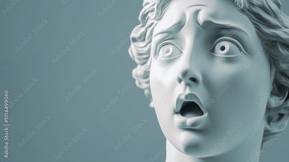 Aufkleber Close-up view of a statue with an unexpected facial expression.