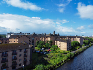 Aerial View of Buildings at Central Glasgow city of Scotland From River Clyde, Great Britain.