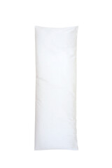 Long Body Pillow isolated on white background. Empty white Mockup. Dakimakura pillow for anti-stress and hugging. Vertical photo. Ready for your design. Front view.
