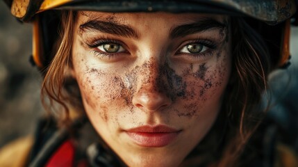 Close-up shot of a person wearing a helmet, possibly in a sports or safety context.
