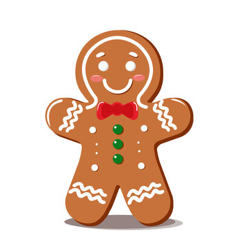 Naklejki Cartoon Style Gingerbread on PNG Background for Merry Christmas Festival.