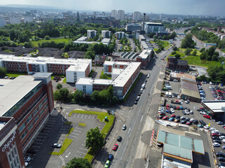 Aerial View of Buildings at Central Glasgow city of Scotland From River Clyde, Great Britain.