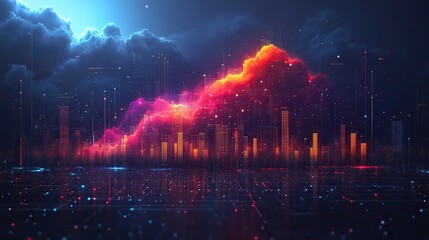 Obraz premium cloud analytics concept visualized by abstract data bars and charts on a dark digital background illustrating the dynamic distribution of information and power of data driven insights