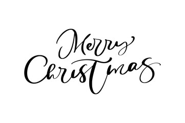 Merry christmas calligraphic text vector on white background. Lettering for invitation, wedding and greeting card, prints and posters. Hand drawn inscription