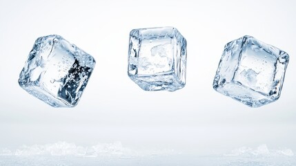 Obraz premium Ice Cubes Floating in Mid Air Against a Light Background