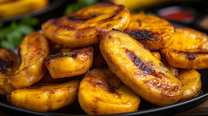 Ripe fried African plantain - local staple food served as meals with sauce or as a side dish in Nigeria, West Africa and other African countries