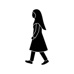 Muslim girl wearing head scarf silhouette or illustration  