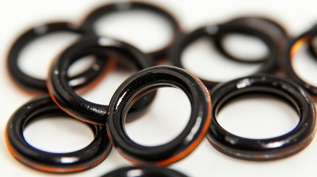 Feinmechanik-Konzept: Nahaufnahme von langlebigen O-Ringen aus Gummi f&uuml;r den industriellen Einsatz