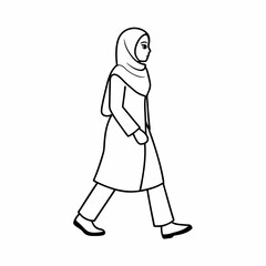 Muslim girl wearing head scarf silhouette or illustration  