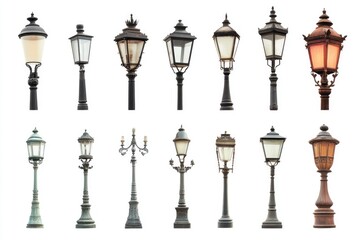 Old fashioned street lamps on a clean white background.