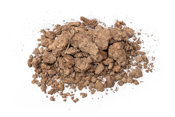 Manure Dry cow dung for trees and soil mixtures compost for planting isolated on white background.