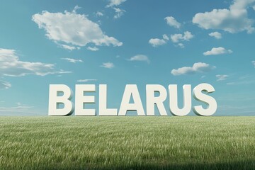 The word BELARUS is written in white letters on a green field