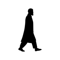 Muslim man walking silhouette on white board 