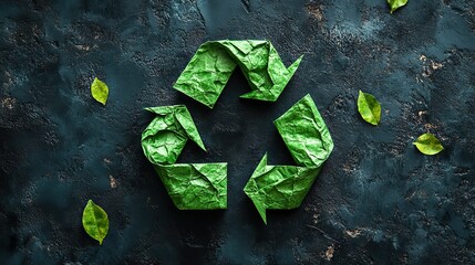crumpled piece of paper,a bright green recycle symbol prominently displayed representing eco friendly practices and sustainable packaging solutions to conserve natural resources.stock image
